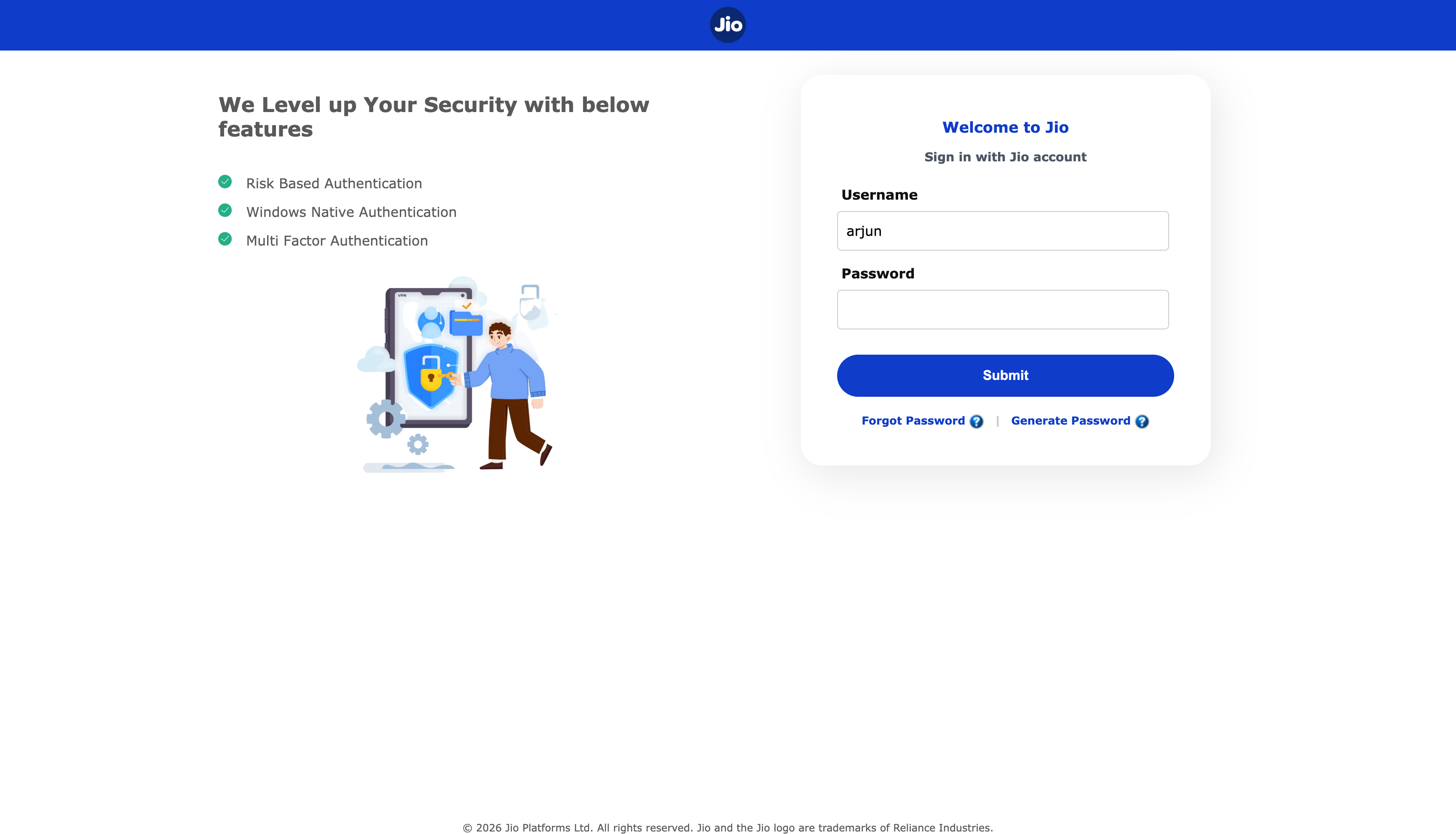 Enter username and password