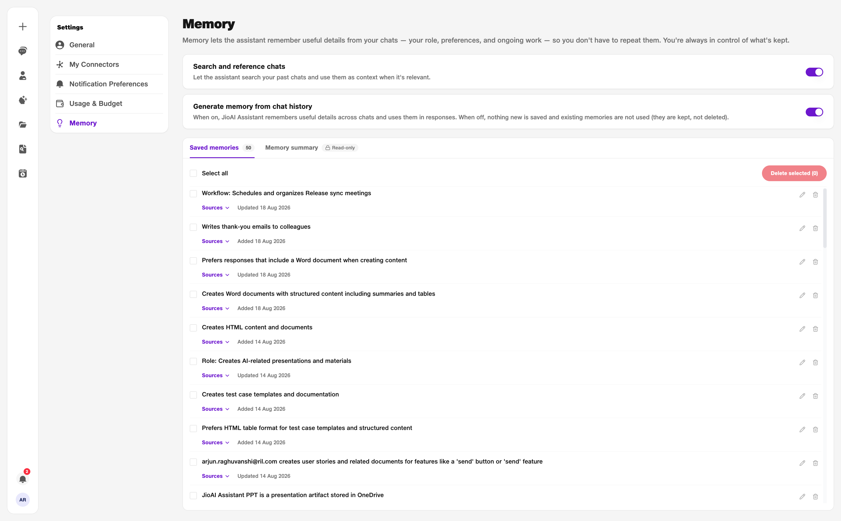 Manage memory in Settings