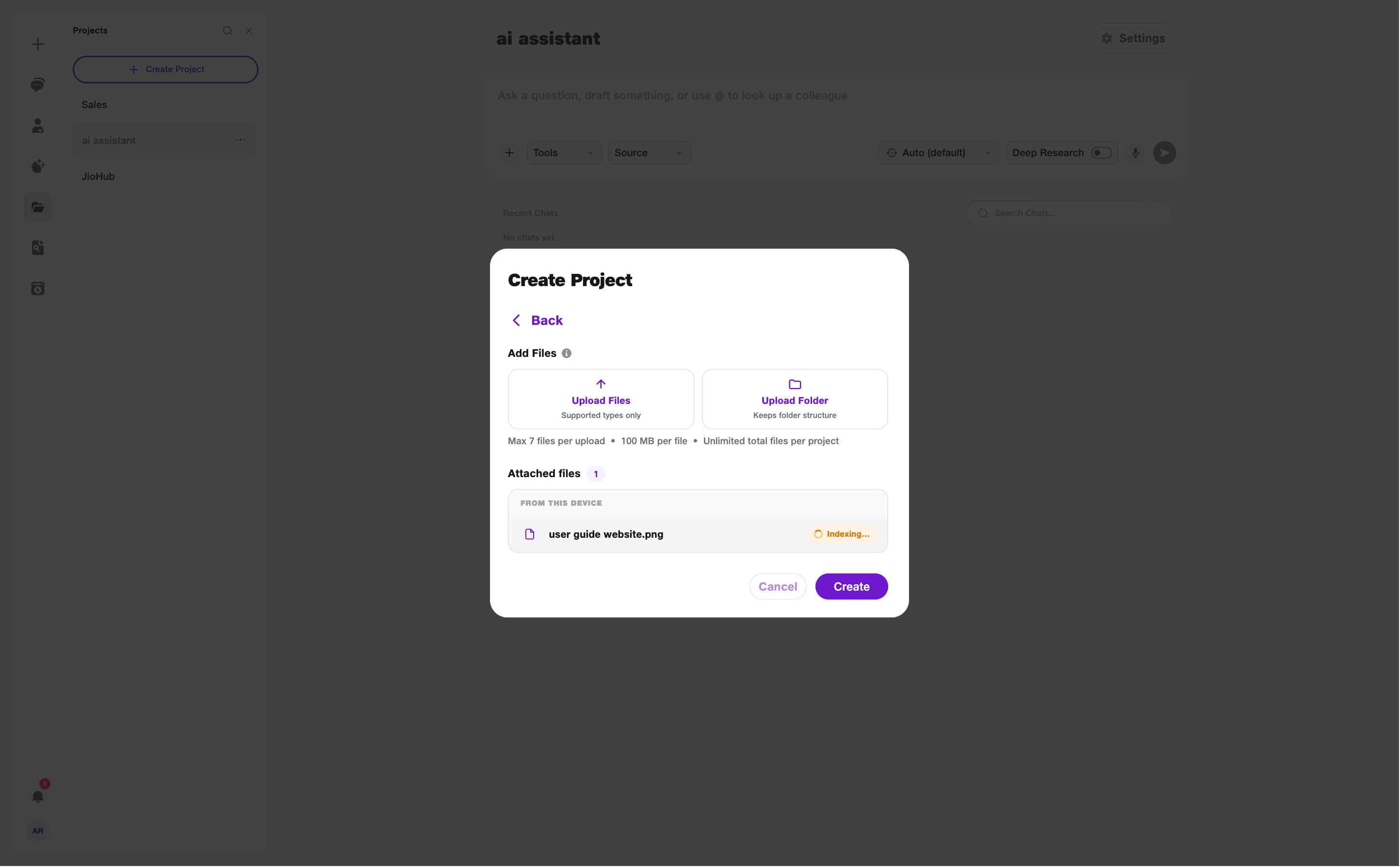 Create Project — add files