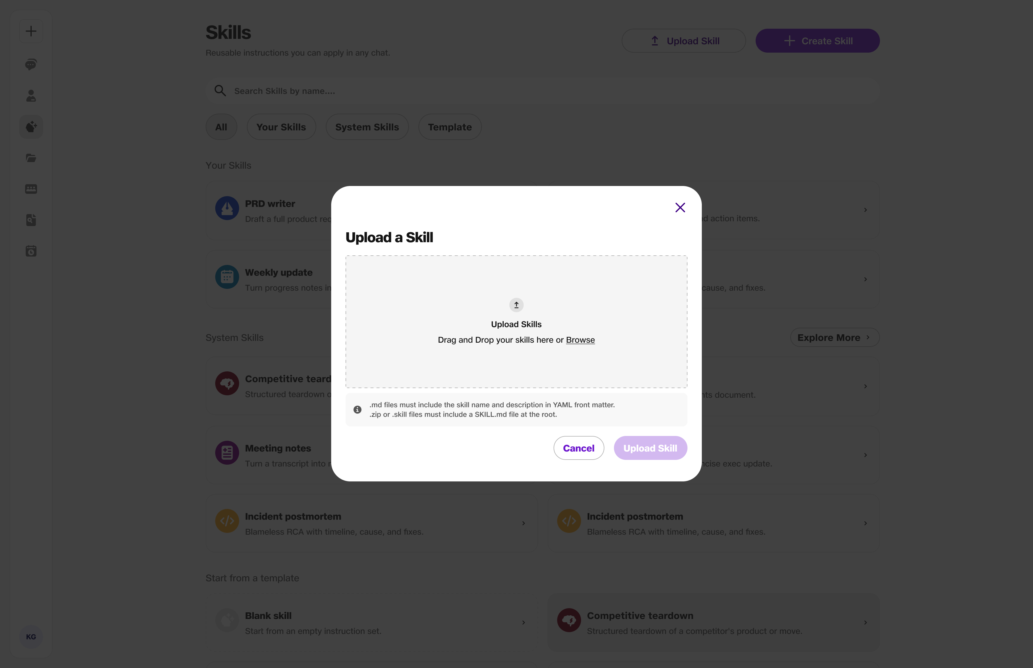 Create Skill — upload