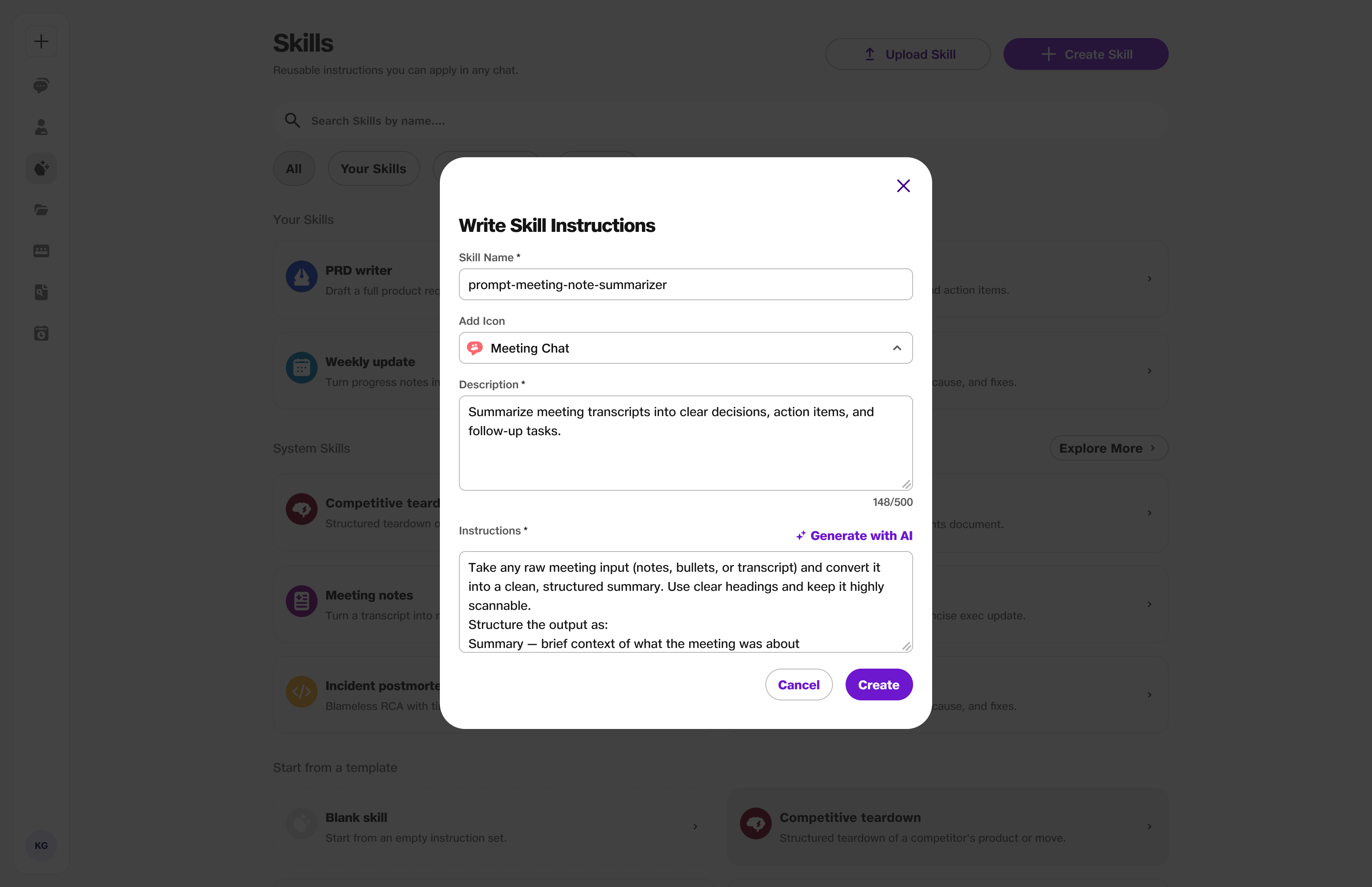 Create Skill — write instructions